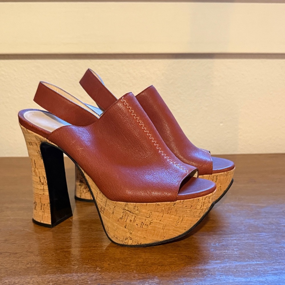 Chloe Tan Platform Slingback Sandals